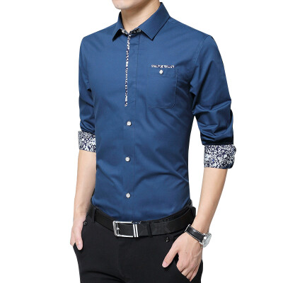 

Lucassa shirt men lapel shirt shirt stitching long-sleeved shirt male 5601 sapphire