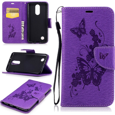 

Purple Butterfly Style Embossing Classic Flip Cover with Stand Function and Credit Card Slot for LG K8 2017