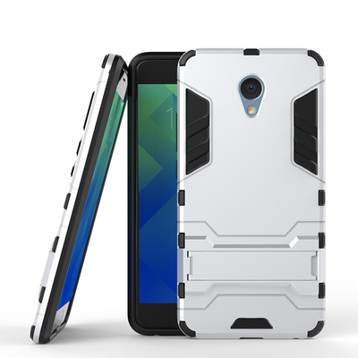 

Silver Slim Robot Armor Kickstand Shockproof Hard Rugged Rubber Back Case For MEIZU Note 5