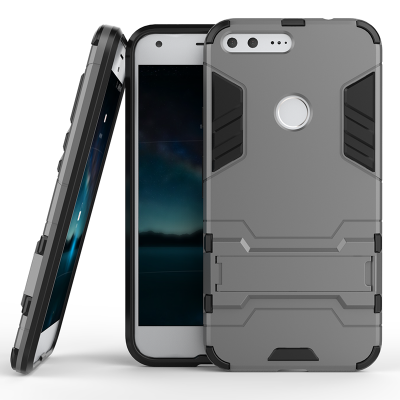 

Gray Slim Robot Armor Kickstand Shockproof Hard Rugged Rubber Back Case For Google Pixel XL