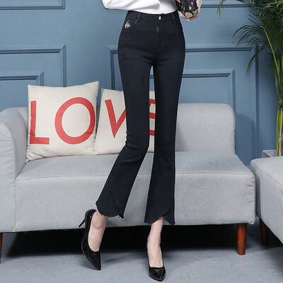 

KuoyiHouse 0039 17 new black jeans female stretch micro-bell pants female pants pants separate burnt Slim spring high waist large size black XL