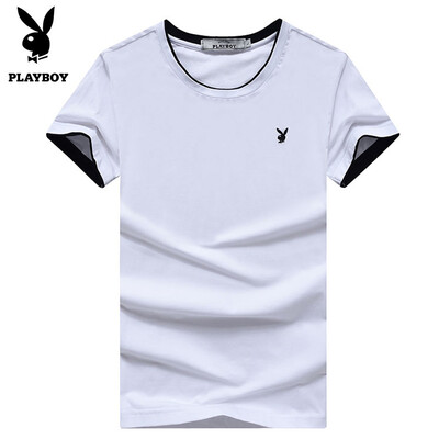 

Playboy PLAYBOY футболка 2017 года новый мужской моды сплошной цвет шею с коротким рукавом футболки 17001PL1917 оранжевый 2XL