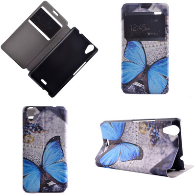 

Blue Butterfly Design Кожа PU откидной крышки Кошелек для карты памяти Чехол для Wiko Rainbow Up