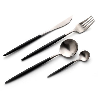 

Jingdong Supermarket Sunshine flying song 304 stainless steel knife&fork spoon Hotel supplies West tableware knife&fork spoon tea spoon black silver four sets