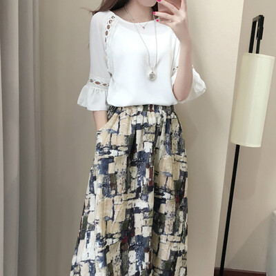 

VIVAHEART casual loose linen dress two-piece long skirt suit skirt VWQZ173231 dark green flower L