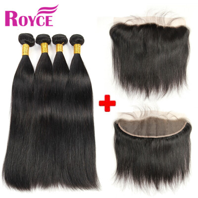 

Peruvian Virgin Hair Straight 4Bundles With Ear to Ear Bleached Knots Lace Frontal Human Hair Bundles with 13*4 Frontal Closure