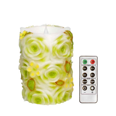 

Moving Flame Led Candles With Remote ControlRose Pattern Green4"x55