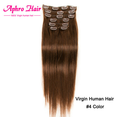 

Aphro Hair Brazilian virgin hair 7Pcs Clip In Hair Extension straight #4 light brown color 7Pcs/70g