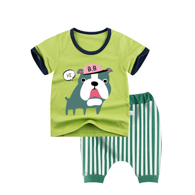 

Yue Tong Lai children 's suit summer boy short - sleeved T - shirt harem pants summer suit Y1920 striped dog 160