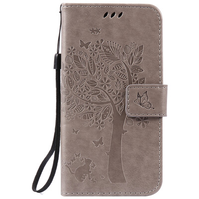 

Gray Tree Design PU Leather Flip Cover Wallet Card Holder Case for HUAWEI Enjoy 5s