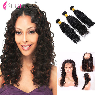 

360 Lace Frontal With Bundles Brazilian Virgin Hair Deep Wave Pre Plucked 360 Frontal Closure With 3 Bundles Baby Hair