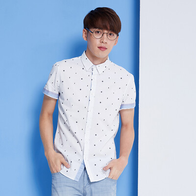 

Semir Long Sleeve Shirt Men's Short Sleeve Collar Print Student Casual Blouse 13216041007 Blue White S