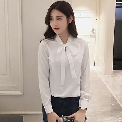 

Longyue Women's College Чистая рубашка с рубашкой для рубашек Slim Long Sleeve Bow Shirt LWCC173314 White L