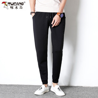 

Woodpecker (TUCANO) shirt pants male 2017 summer leisure drawstring pants feet wild comfortable stretch casual pants 17106ZMH04 black 2XL