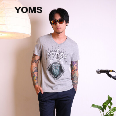 

YOMS) short-sleeved T-shirt men's fine cotton business casual short-sleeved printing primer shirt male 52226147 light gray gray