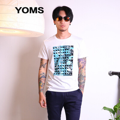 

YOMS) short-sleeved T-shirt male fine cotton business casual short-sleeved printing primer shirt male 52226174 white