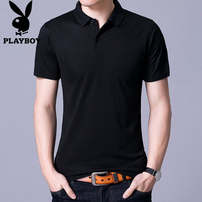 

Playboy (Плейбой) Футболка мужская мода случайные футболки мужчин рубашки поло отворот сплошной цвет дикий синий 2XL 17080PL8008