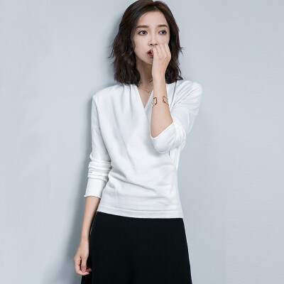 

Long Yue Women's elegant exquisite spring sweater Slim short fashion shirt shirt shirt LWYC171201 white