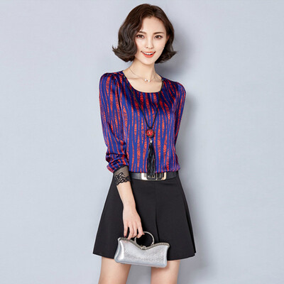 

Xian Ya fashion Slim temperament was thin Korean version of the striped round neck collar splicing bottom dress female zxTSA7510 black