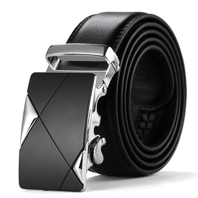 

AIM Men's Belt Men's Trends Casual Business Classic Leather Fashion Automatic Buckle Men's Belt B075 Silver Button