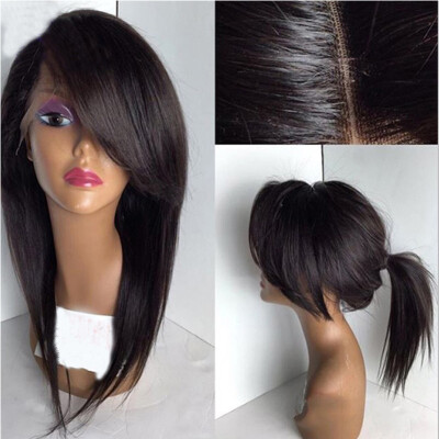 

Brazilian Hair Straight Wigs Glueless Lace Front Human Hair Wigs with Side Bangs Lace Front Wig for black women