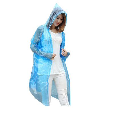 

Pioneer even translucent thicker non-disposable raincoat male&female long section with cap windbreaker front open button outdoor camping mountaineering tourism rafting travel piece of adult infantry poncho 5 silk blue