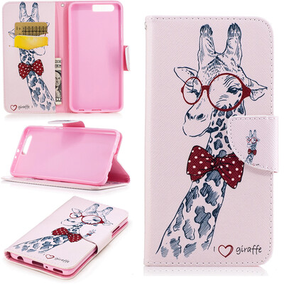 

Giraffe Design PU Leather Flip Cover Wallet Card Holder Case for Huawei P10 Plus