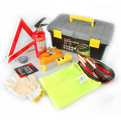 

(Fire extinguisher 1KG, battery line, trailer rope, safety hammer, toolbox), anti-fire toolbox emergency rescue package (fire extinguisher 1KG,