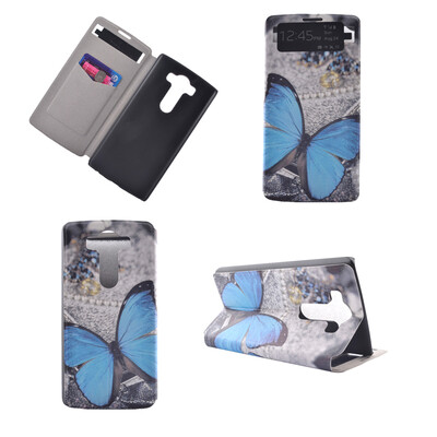 

Blue Butterfly Design PU Leather Flip Cover Wallet Card Holder Case for LG V10/H968
