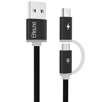 

BIAZE Micro Type-c two-in-one woven data cable 12 m elegant black Andrews mobile phone charging line support Huawei P9 music as 1S2 millet 4C Andrews mobile phone K19