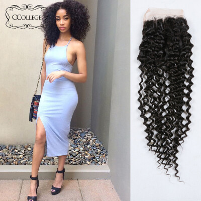 

CCollege Middle/Free Part Reinforced Closure Brazilian Deep Curly Hair Lace Top Closure 100% Human Hair Lace Closure