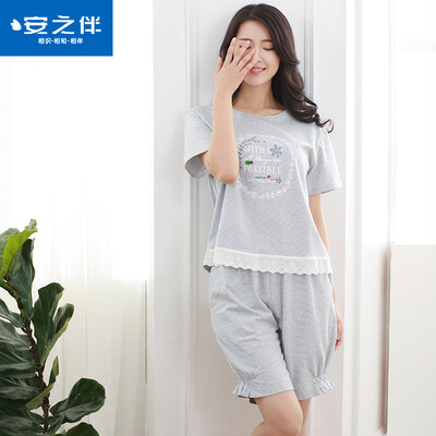 

Anzhiban anzhiban pajamas 2017 лето новые с короткими рукавами сладкие полосы домашний сервис тонкие наборы 72K7259 серый XL