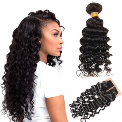 

Peruvian Virgin Hair With Closure Deep Wave Curly Hair With Closure Rosa Hair Products Weaves Human Hair With Closures 3 Bundle