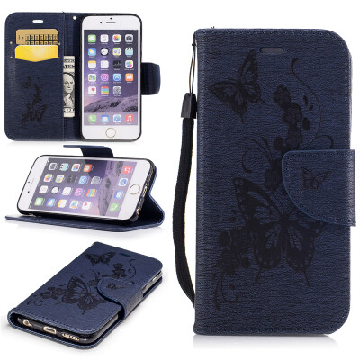 

Deep Blue Butterfly Style Embossing Classic Flip Cover with Stand Function and Credit Card Slot for IPHONE 6/6S