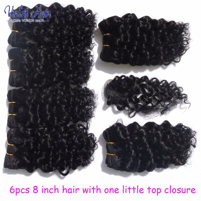 

Summer hot sale human deep curly weave short hair 6 bundles with a closure natural black color 8 inch cheap curly hair 200g