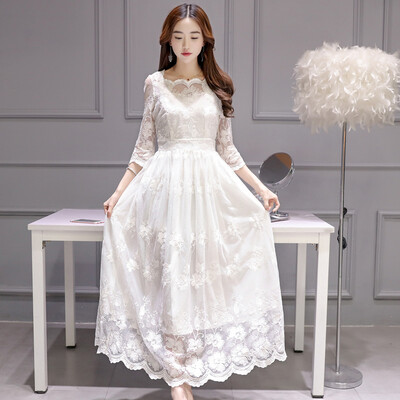 

Yutang morning 2017 summer dress lace five-point sleeve high waist skirt large size waist waist Slim thin skirt female S62A0321A7S white S