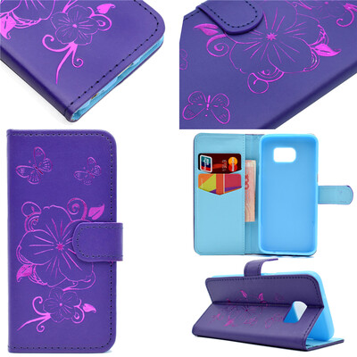 

Фиолетовый Горячий штемпелюя фольга Золотой дизайн PU кожа флип Обложка Кошелек Карты Держатель чехол для Samsung GALAXY S6