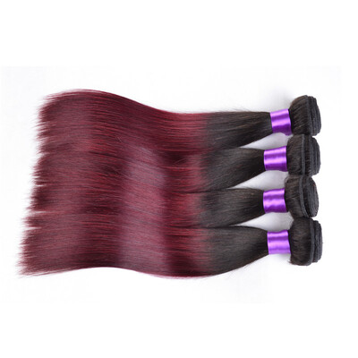 

8A Grade unrpocessed human hair weave bundles deal brazilian virgin hair straight ombre 1B99J burgundy hair bundles deal