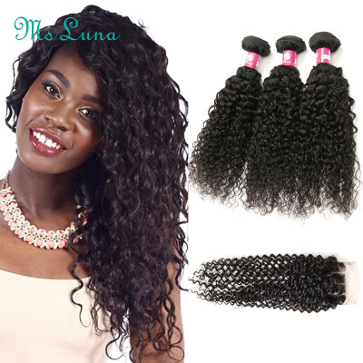 

Brazilian Virgin Hair With Closure 100Unprocessed Human Hair 3pcs Brazilian Kinky Curly Virgin Hair With Lace Closure 7A Grade