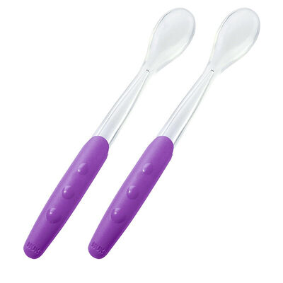 

German quality NUK baby head long handle soft spoon two purple