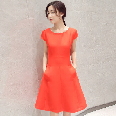 

Yutang morning 2017 summer short-sleeved dress female fashion short-sleeved round neck Slim was thin big draw Peng Peng skirt female S71R0516A30S red