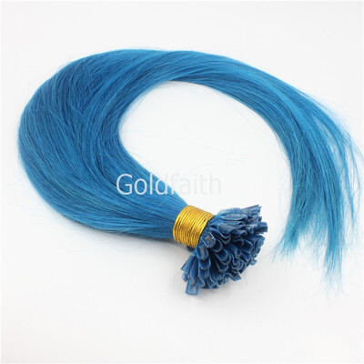 

100% Brazilian Virgin Hair Blue Nail Tip Hair Silky Straight Keratin Fusion U Tip Hair Extensions100s