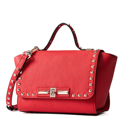 

LANVERA European and American women's handbags wings bag rivets cowhide shoulder Messenger bag L2033 red