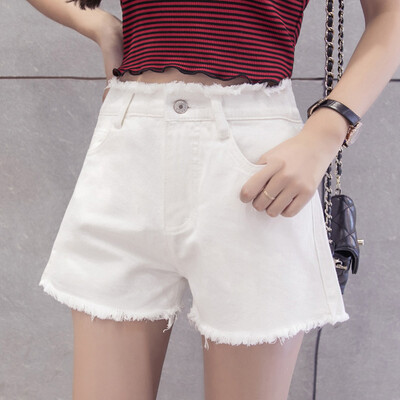 

Longyue Women&39s High Waist Denim Shorts Fur Fringed Flying Bundled Pants Simple Shorts LWKN173401 White