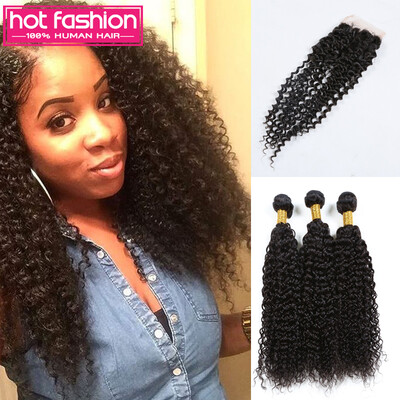 

8A Brazilian Curly Virgin Hair With Closure 3 Bundles Curly Brazilian Hair Extensions With Closure Curly Human Hair With Closure