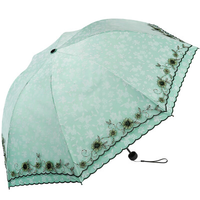 

Paradise umbrella UPF50 double layer of vinyl no light embroidered three fold sun umbrella sunny umbrella 31826E light green