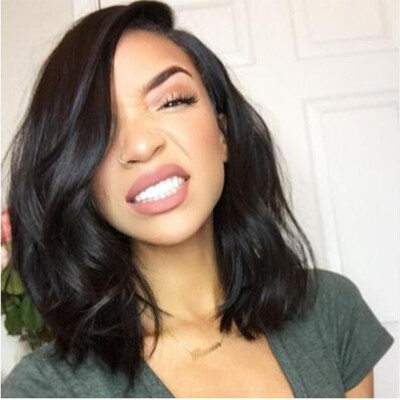 

Human Hair Short Bob Wigs For Black Women Glueless Brazilian Virgin Hair Wavy Bob Lace Front Wigs