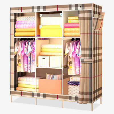 

Beautiful home simple wardrobe cloth wardrobe multi - functional wardrobe steel pipe 136S England checkered