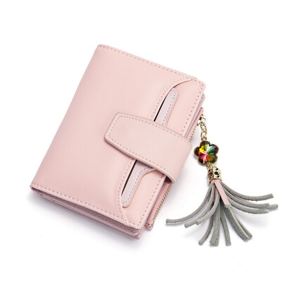 

DOODOO wallet female short paragraph Korean zipper three fold head layer cowhide female wallet multi-function coin wallet multi-card hand bag large capacity D6886 light pink