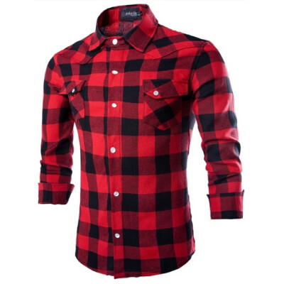 

geek mens shirt pure cotton grid casual gem buckle slim long sleeve